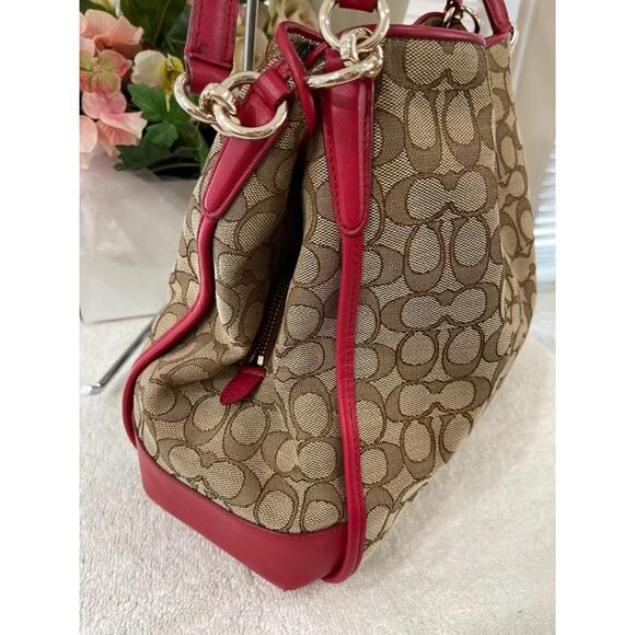 Coach Phoebe Signature Outline Shoulder Bag/Purse #36424 Khaki/Red (u300 - Picture 3 of 10